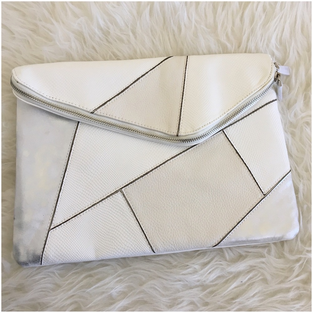 Nasty Gal White Grey Right Angle Geometric Patchwork Clutch